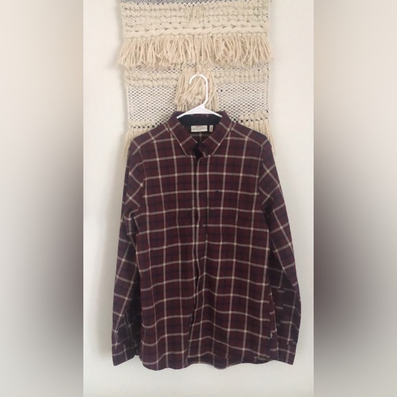 Fjallraven Mens Flannel Button Down Shirt Large Plaid Maroon Black